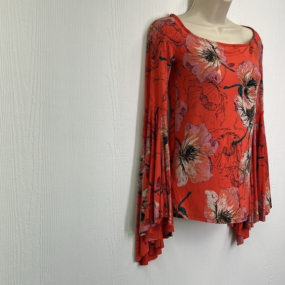 Free People - Birds Of Paradise Boho Floral Off Shoulder Bell Sleeves Top Small - Picture 3 of 11